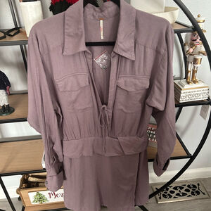 Free People Purple Long-Sleeve Shirt Dress SIZE MEDIUM New fun and playful